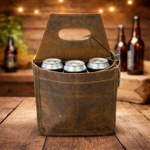 Myra Bag Date Palm 6 Pack Caddy  Distressed Leather Rustic Tote Style S-2255